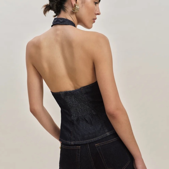 Reformation Tate Denim Top Blue - Size 2 - Picture 2 of 6